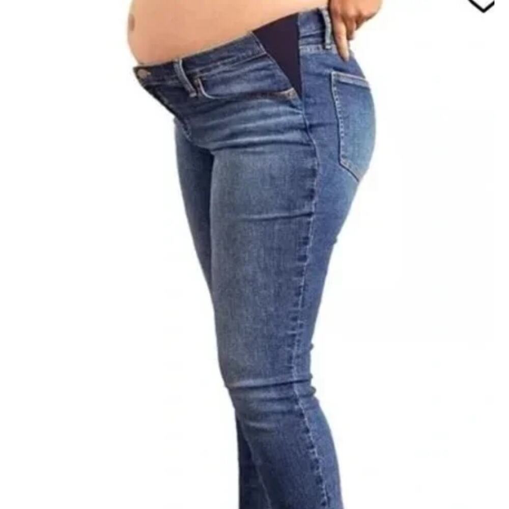 HATCH Low Rise Skinny Cropped Jeans Maternity Blue Stretch Raw Hem Size 28